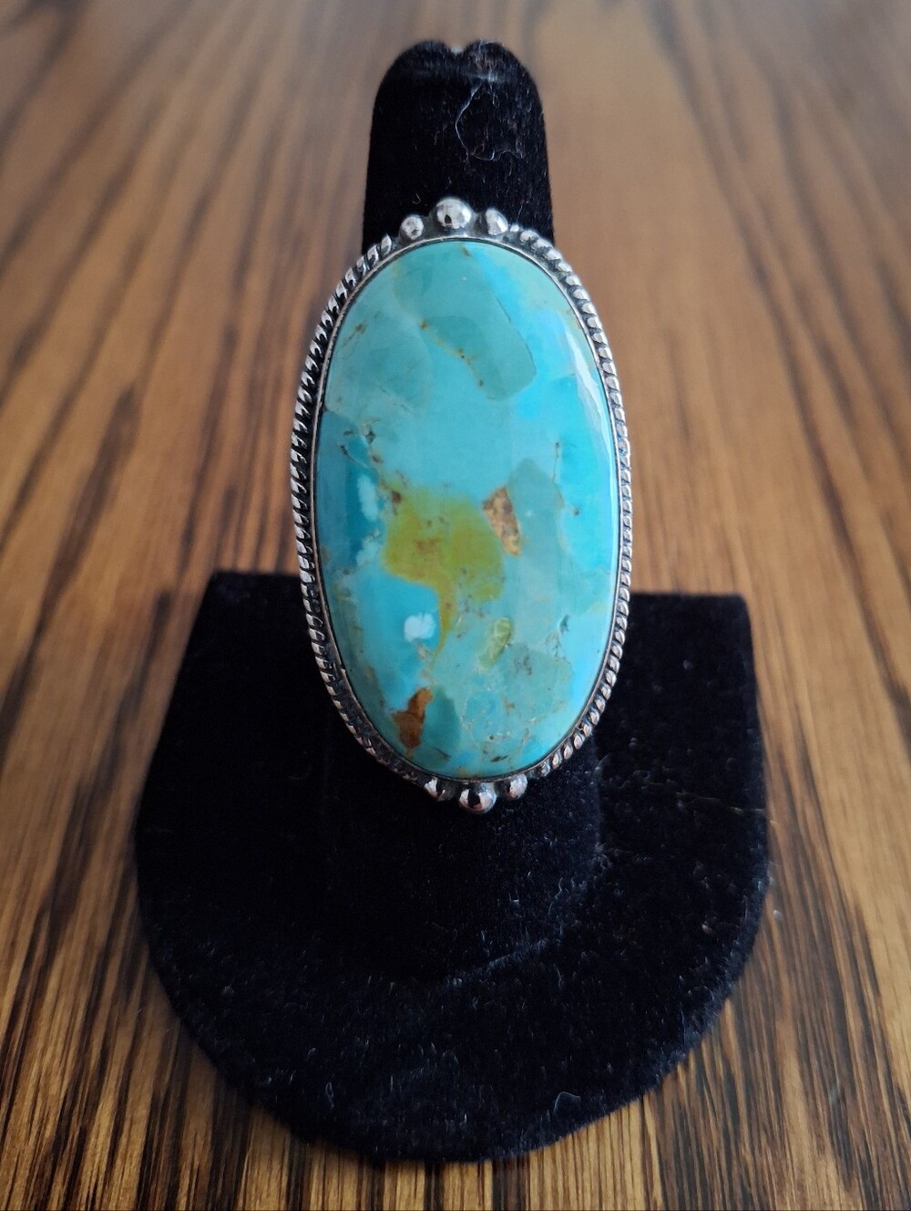 Kingman Turquoise Statement Ring Sterling Silver Size 7